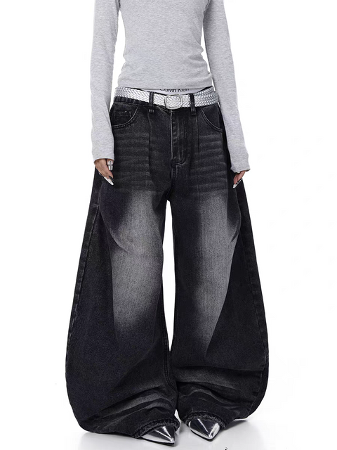 Gradient Fade Balloon-Leg Denim Pants