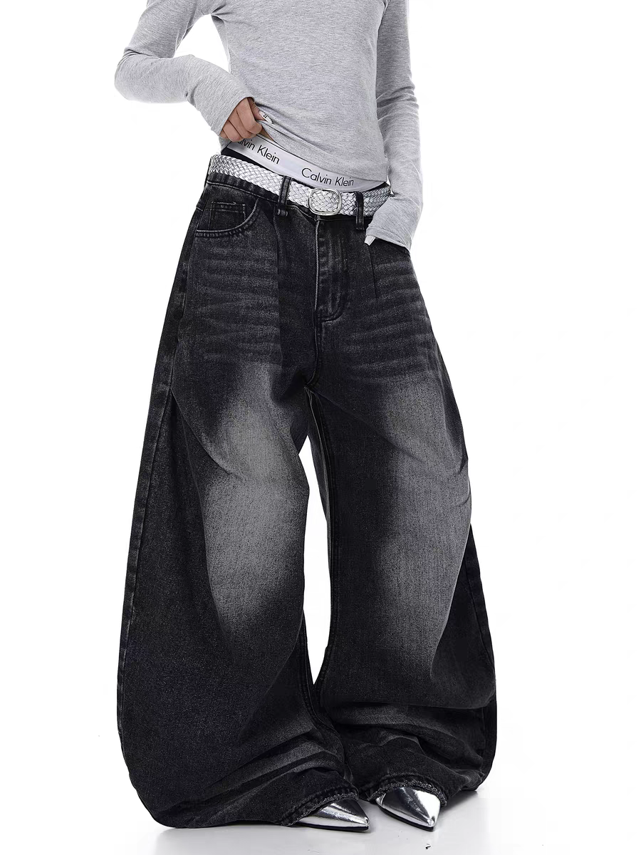 GKIKZ GRADIENT FADE BALLON-LEG DENIM PANTS