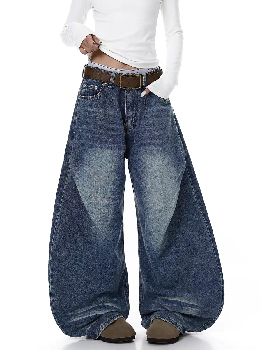 GKIKZ GRADIENT FADE BALLON-LEG DENIM PANTS