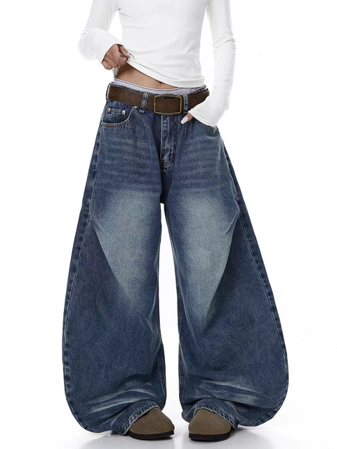 Gradient Fade Balloon-Leg Denim Pants