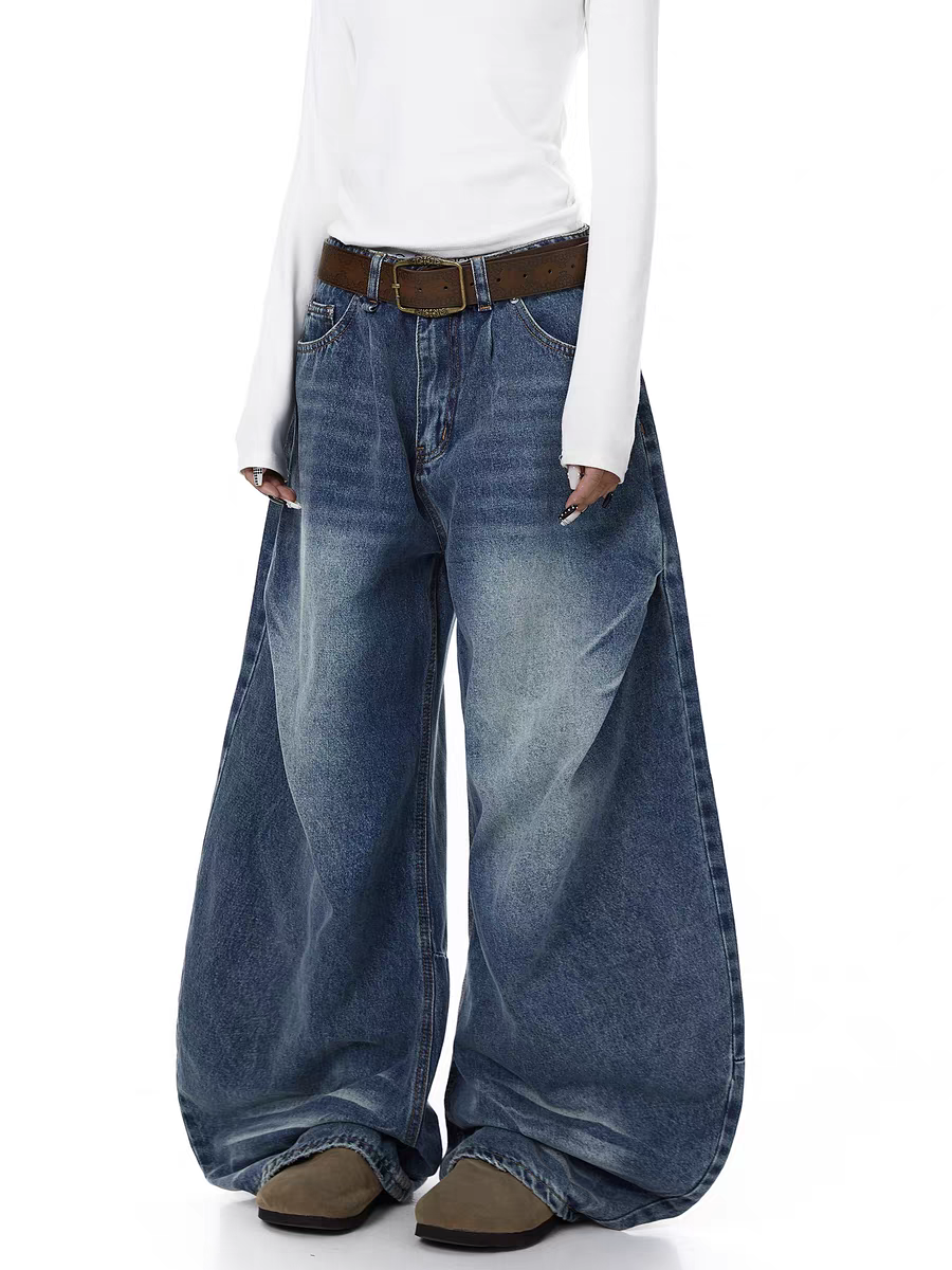 GKIKZ GRADIENT FADE BALLON-LEG DENIM PANTS