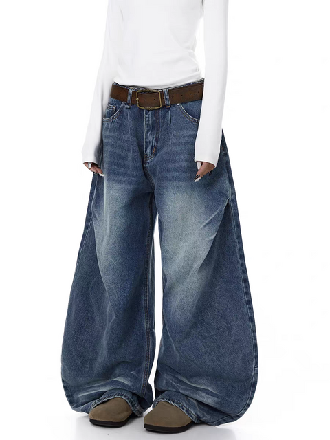 Gradient Fade Balloon-Leg Denim Pants