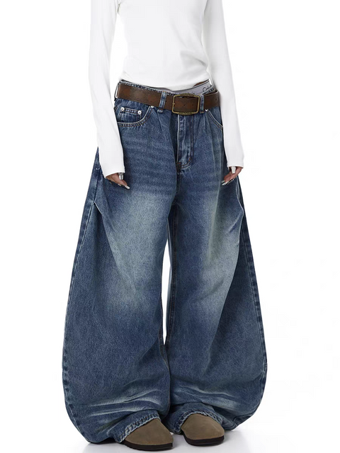 Gradient Fade Balloon-Leg Denim Pants