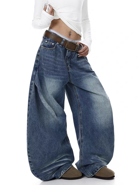 Gradient Fade Balloon-Leg Denim Pants