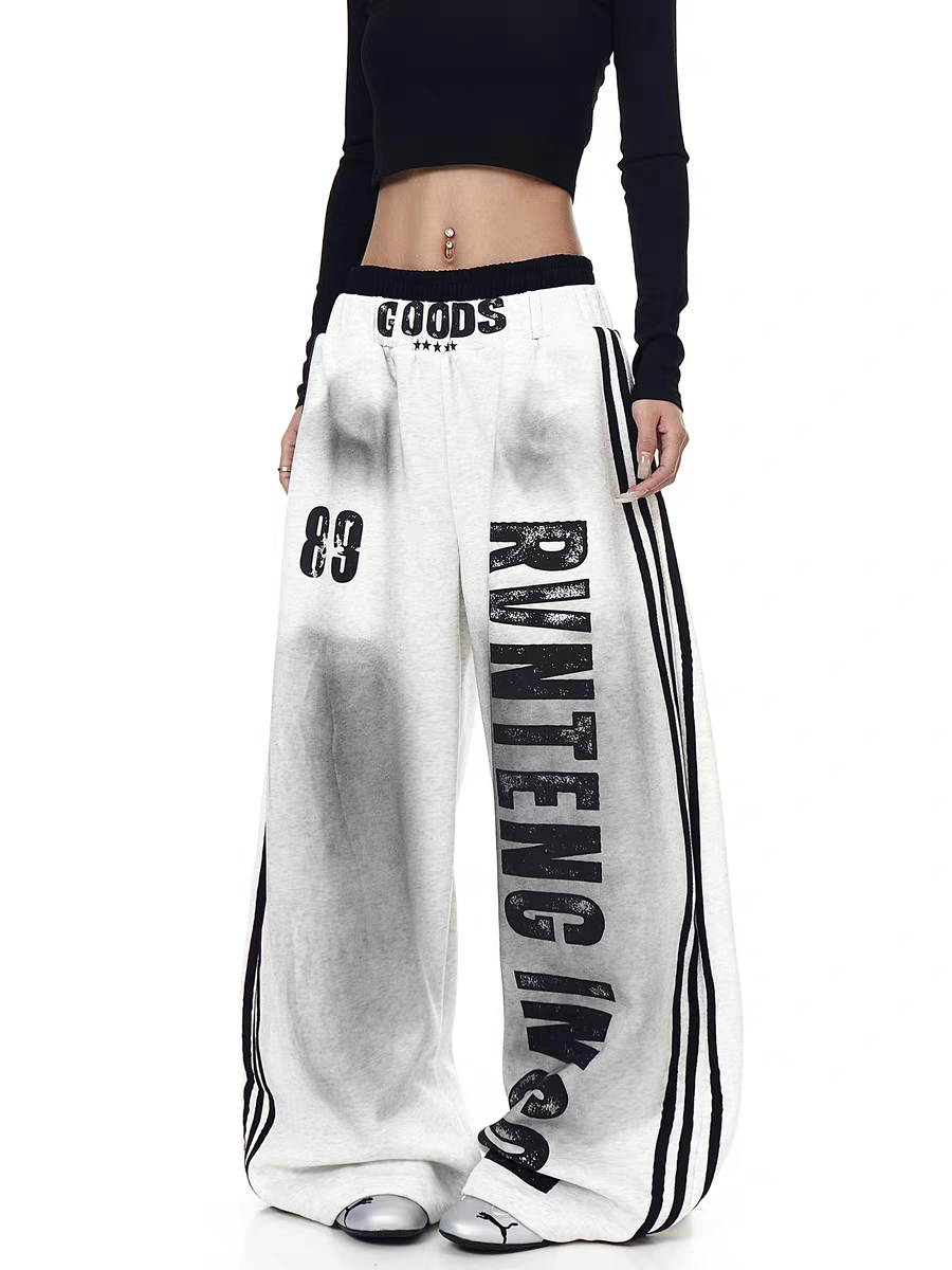 GKIKZ X RVNTENG™ GRAPHIC STRIPE WIDE-LEG TRACK PANTS