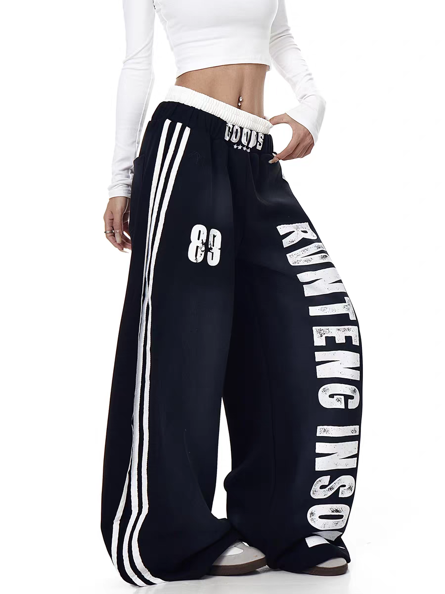 X Rvnteng™ Graphic Stripe Wide-Leg Track Pants
