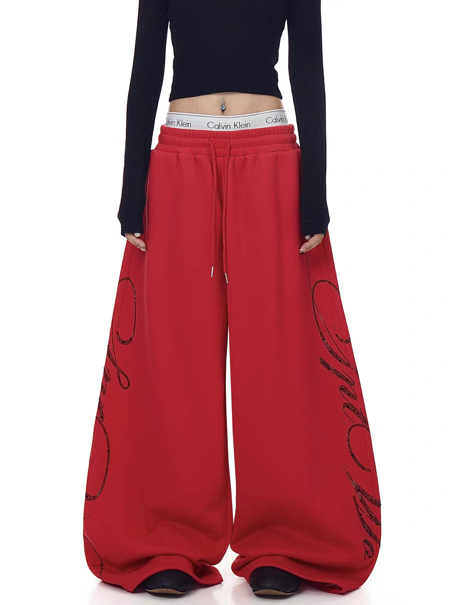 Crimson Script Wide-Leg Sweatpants