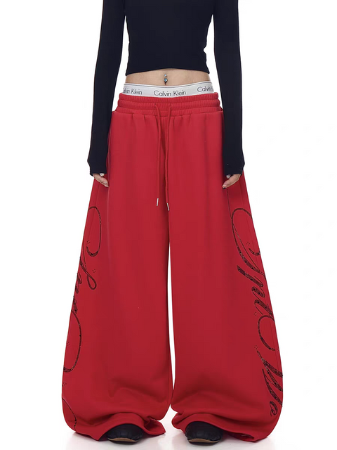 Crimson Script Wide-Leg Sweatpants