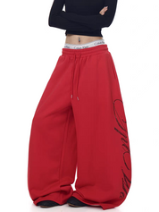 Crimson Script Wide-Leg Sweatpants