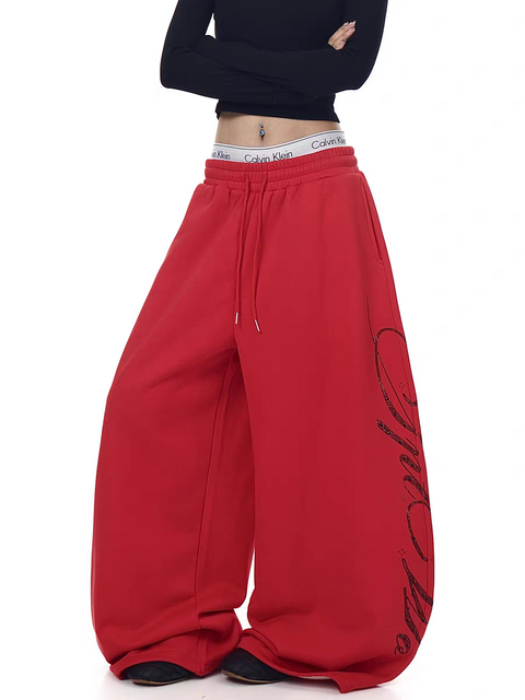 Crimson Script Wide-Leg Sweatpants