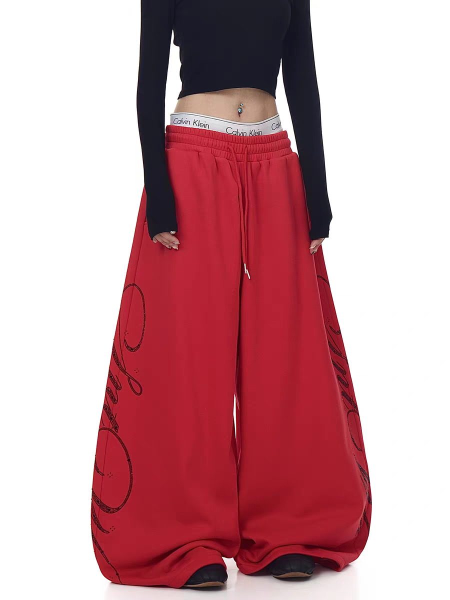 Crimson Script Wide-Leg Sweatpants