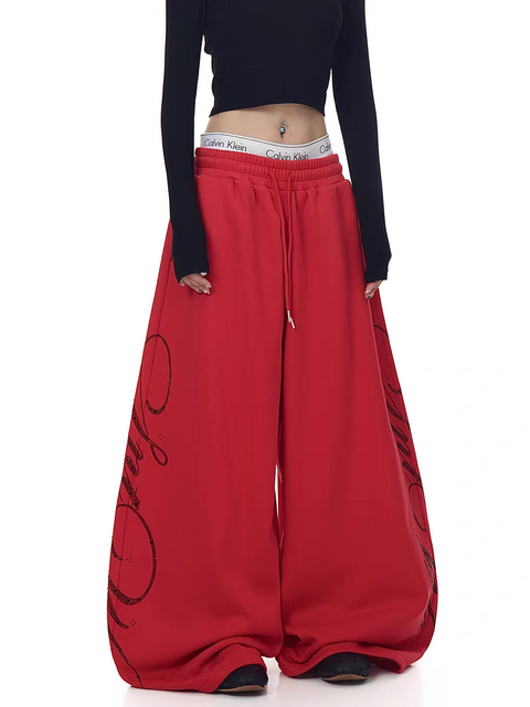 Crimson Script Wide-Leg Sweatpants