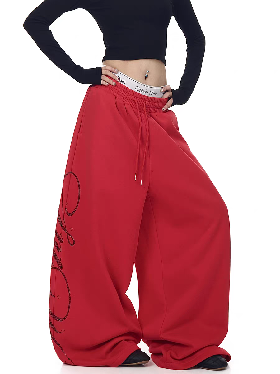 Crimson Script Wide-Leg Sweatpants