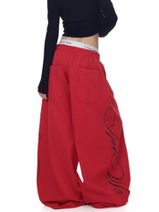 Crimson Script Wide-Leg Sweatpants