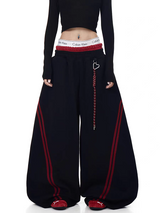 Striped Contrast Wide-Leg Drawstring Pants