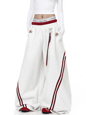 GKIKZ STRIPED CONTRAST WIDE-LEG DRAWSTRING PANTS