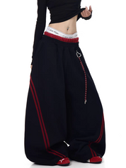 GKIKZ STRIPED CONTRAST WIDE-LEG DRAWSTRING PANTS