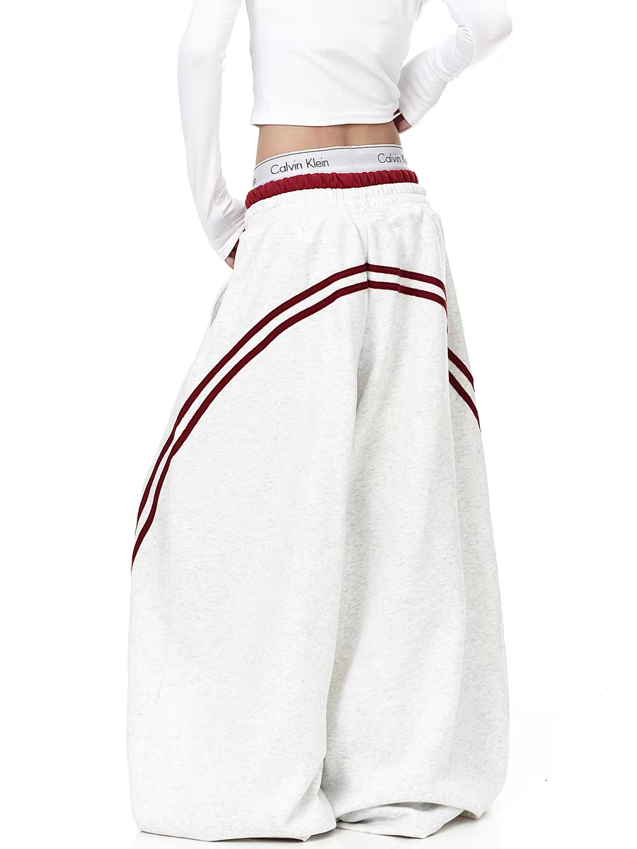 GKIKZ STRIPED CONTRAST WIDE-LEG DRAWSTRING PANTS