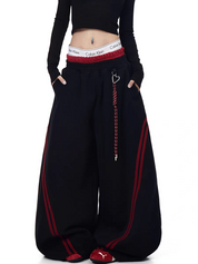 GKIKZ STRIPED CONTRAST WIDE-LEG DRAWSTRING PANTS