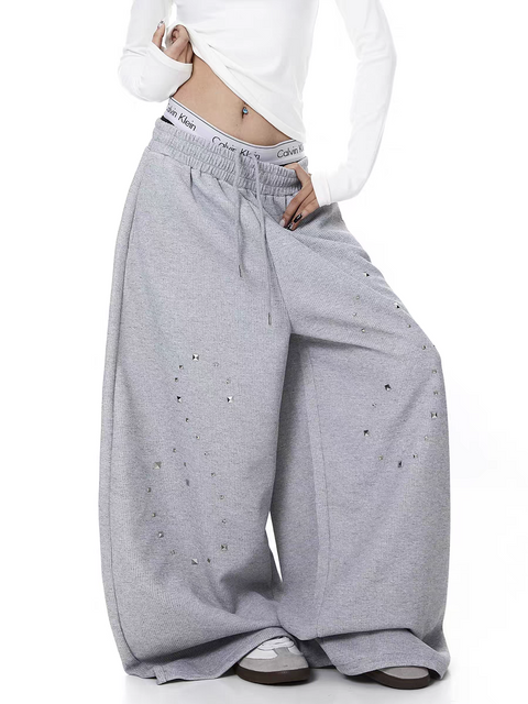 SP² Reflective Rhinestone Wide-Leg Sweatpants