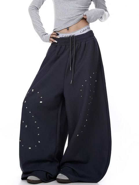 SP² Reflective Rhinestone Wide-Leg Sweatpants