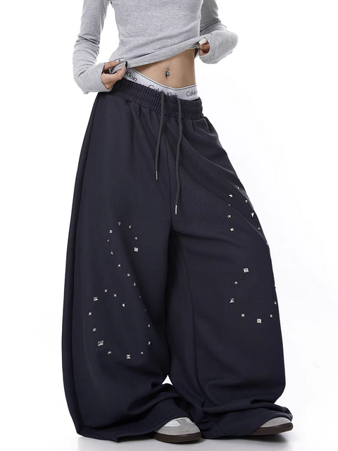 SP² Reflective Rhinestone Wide-Leg Sweatpants