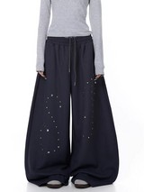 SP² Reflective Rhinestone Wide-Leg Sweatpants