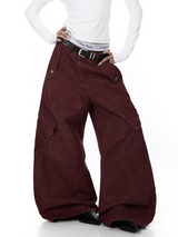 Washed Wide-Leg Panel Cargo Pants