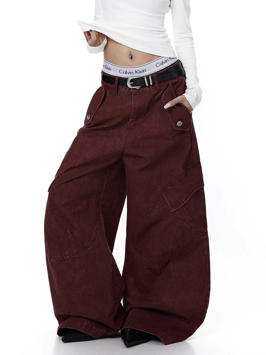 Washed Wide-Leg Panel Cargo Pants