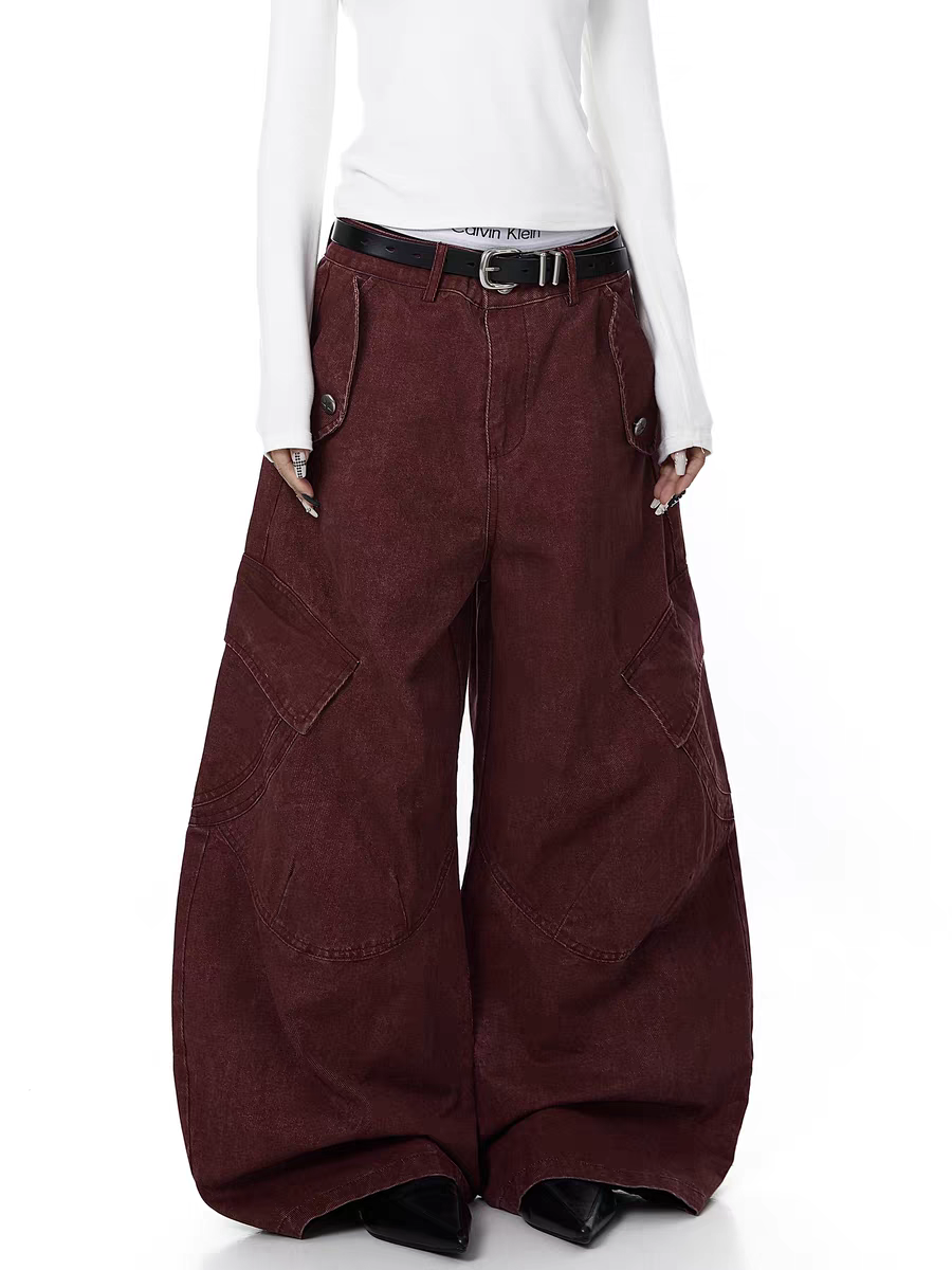 Washed Wide-Leg Panel Cargo Pants