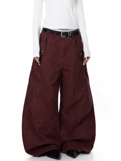 Washed Wide-Leg Panel Cargo Pants