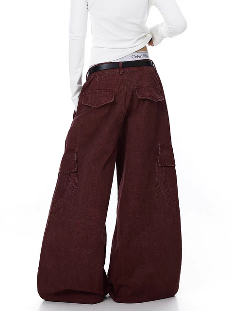 Washed Wide-Leg Panel Cargo Pants
