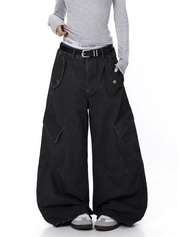 Washed Wide-Leg Panel Cargo Pants