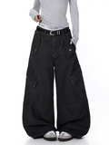Washed Wide-Leg Panel Cargo Pants