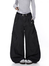 Washed Wide-Leg Panel Cargo Pants