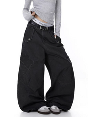 Washed Wide-Leg Panel Cargo Pants