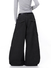 Washed Wide-Leg Panel Cargo Pants