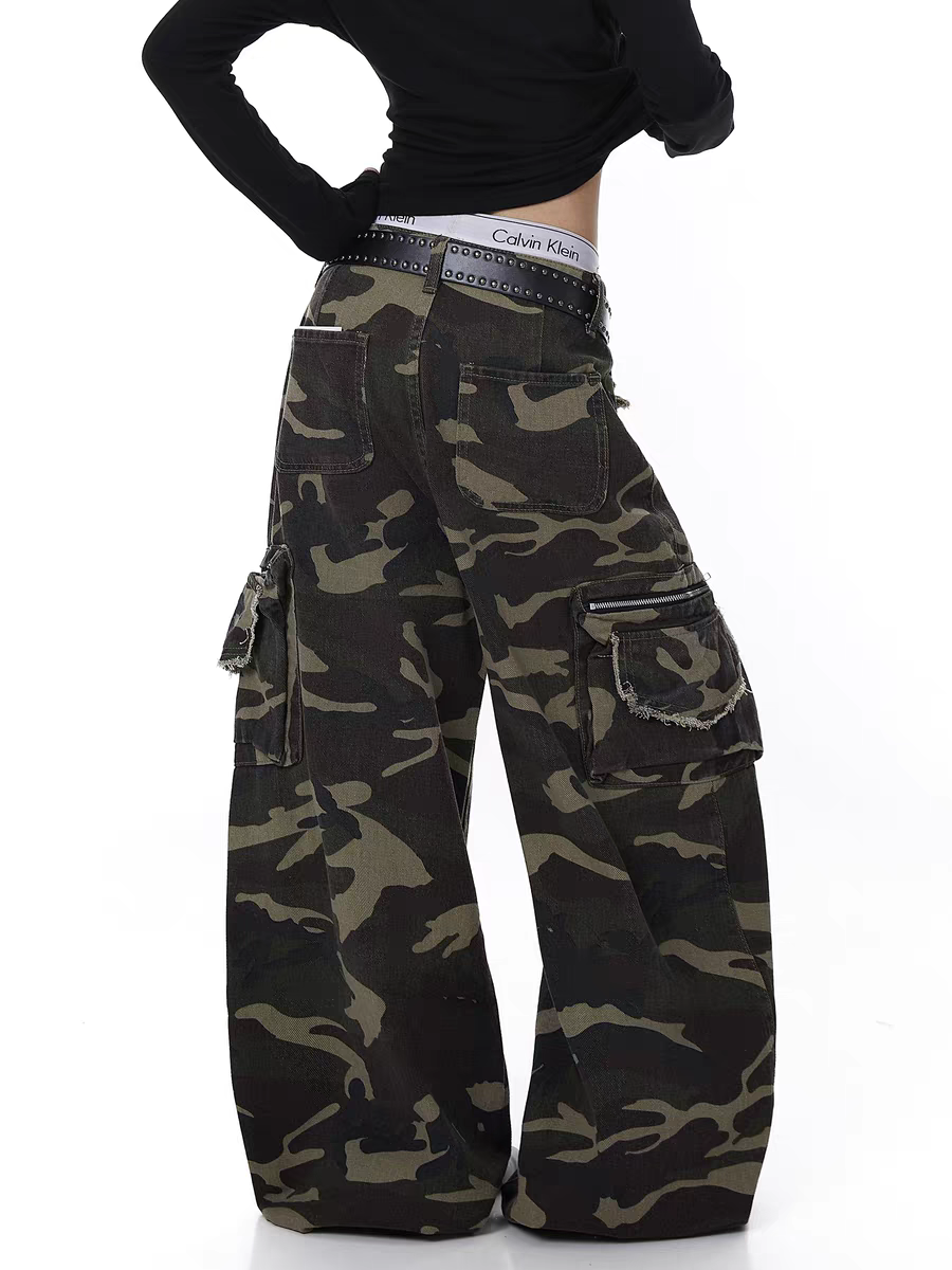 GKIKZ HEAVY-DUTY CAMO WIDE-LEG PANTS