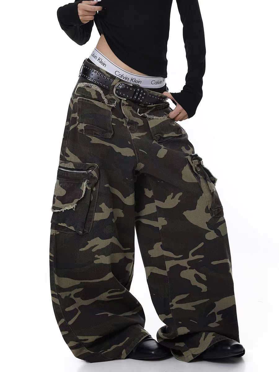 GKIKZ HEAVY-DUTY CAMO WIDE-LEG PANTS