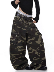 GKIKZ HEAVY-DUTY CAMO WIDE-LEG PANTS