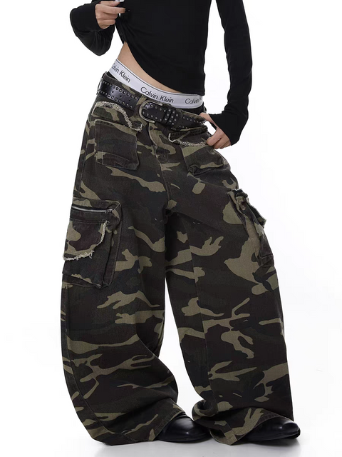 Heavy-Duty Camo Wide-Leg Pants