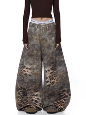 GKIKZ DISTRESSED LEOPARD WIDE-LEG DENIM
