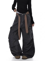 GKIKZ PLAID BELTED WIDE-LEG PANTS