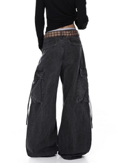 GKIKZ PLAID BELTED WIDE-LEG PANTS