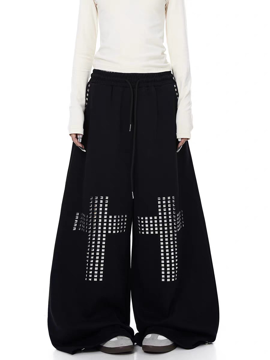 GKIKZ RIVET CROSS WIDE-LEG PANTS