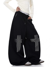 GKIKZ RIVET CROSS WIDE-LEG PANTS
