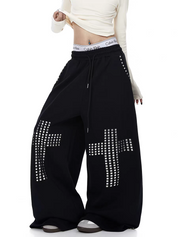 GKIKZ RIVET CROSS WIDE-LEG PANTS