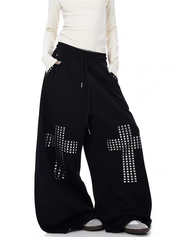 GKIKZ RIVET CROSS WIDE-LEG PANTS