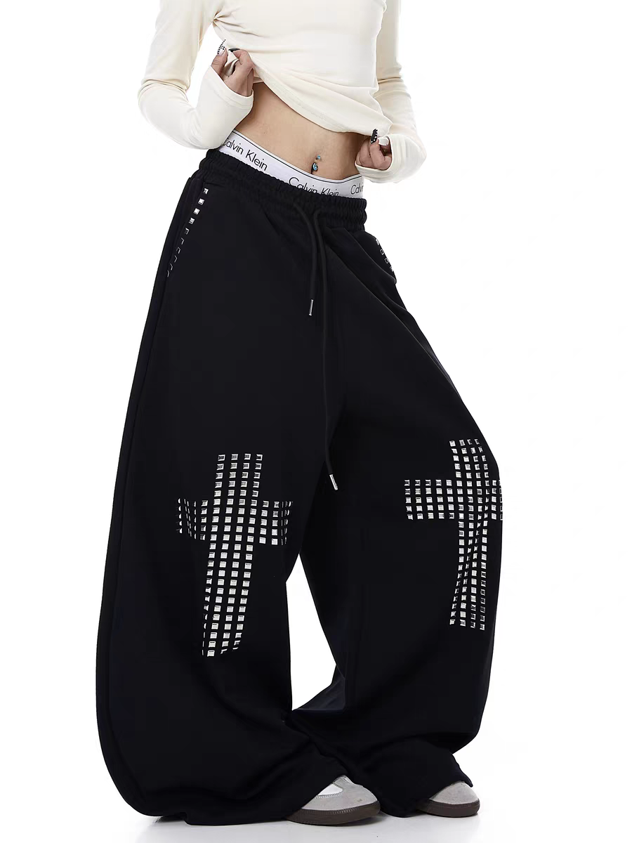 GKIKZ RIVET CROSS WIDE-LEG PANTS