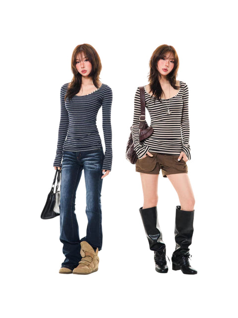 Slim-Fit Striped Long-Sleeve Tees